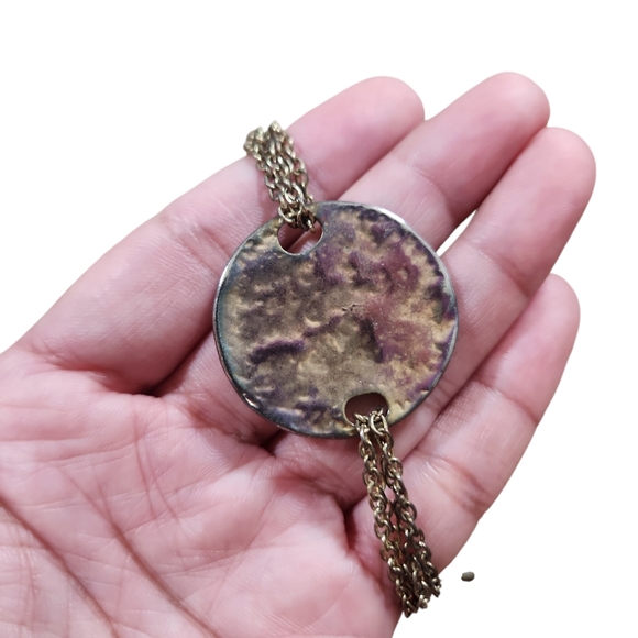 VCLM Tarnished Gold Toned Circle Square Accent Long Strand Necklace 35" - Picture 3 of 6